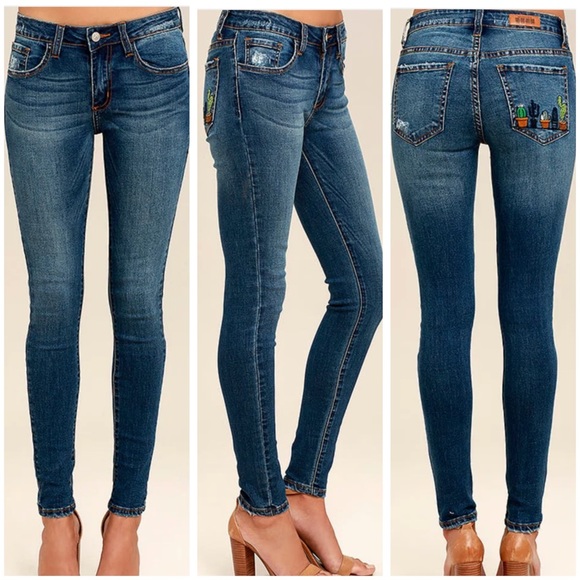 Hella Hectik Denim - Hella Hectik Cacti For You Embroidered Skinny Jeans